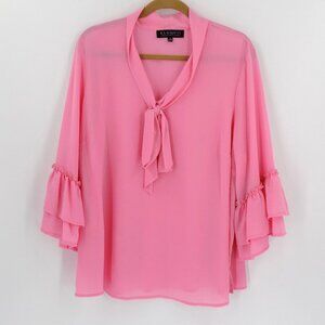 Eloquii Ruffle Sleeve Blouse Size 18 Tie Neckline Pink